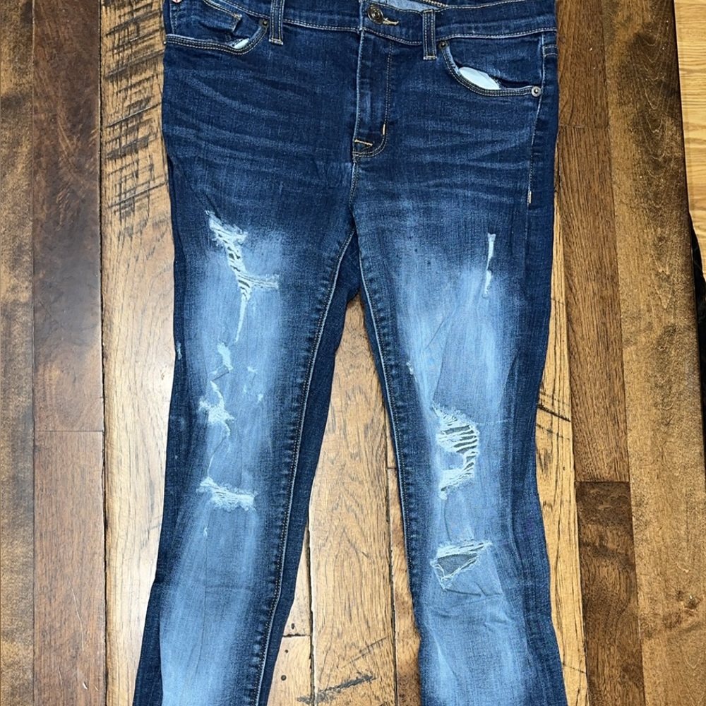Hudson Jeans Distressed Dark Blue Skinny Jeans